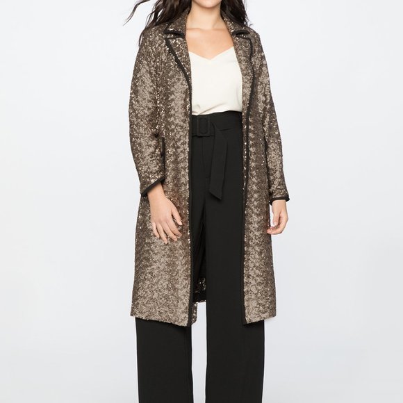 Eloquii Long Sequin Trench Coat 14/16 14 16 - Picture 2 of 4